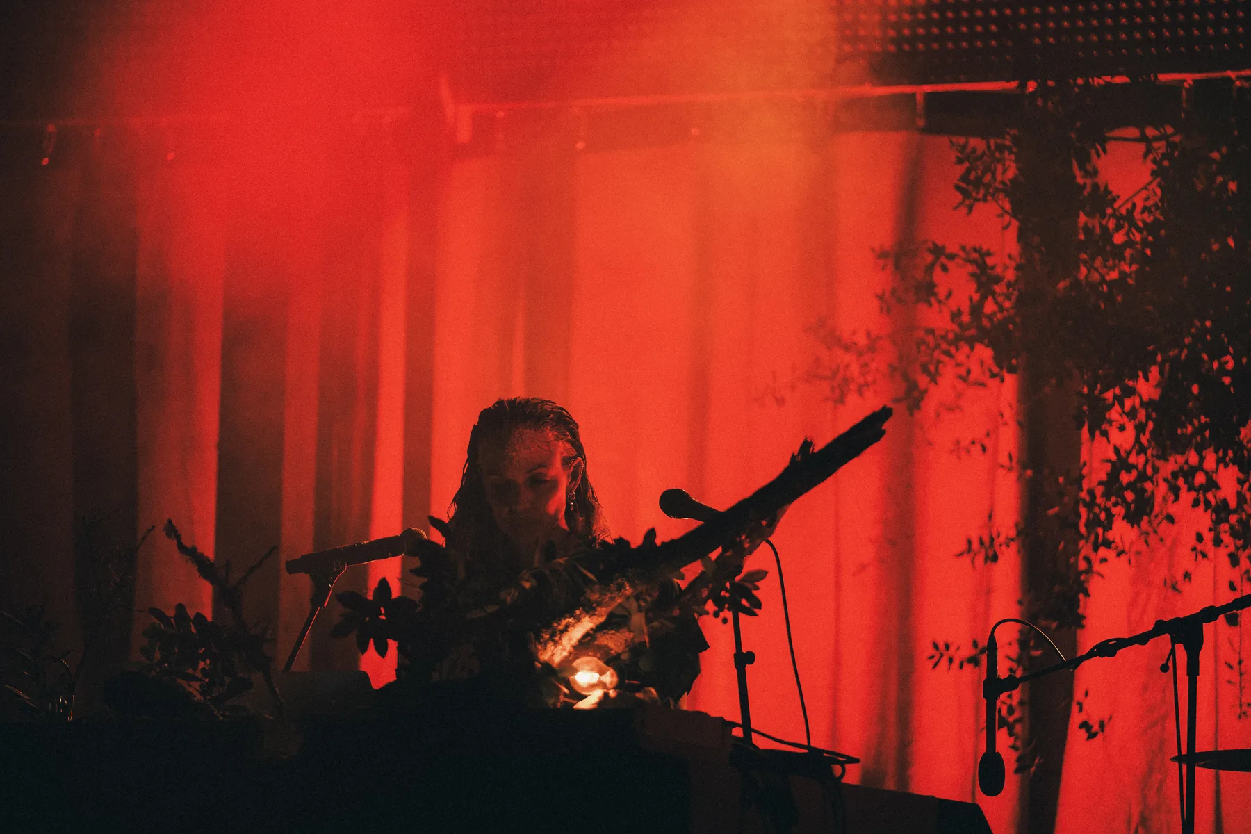 Ilhem performing with the illuminated stage installation at Waking Life