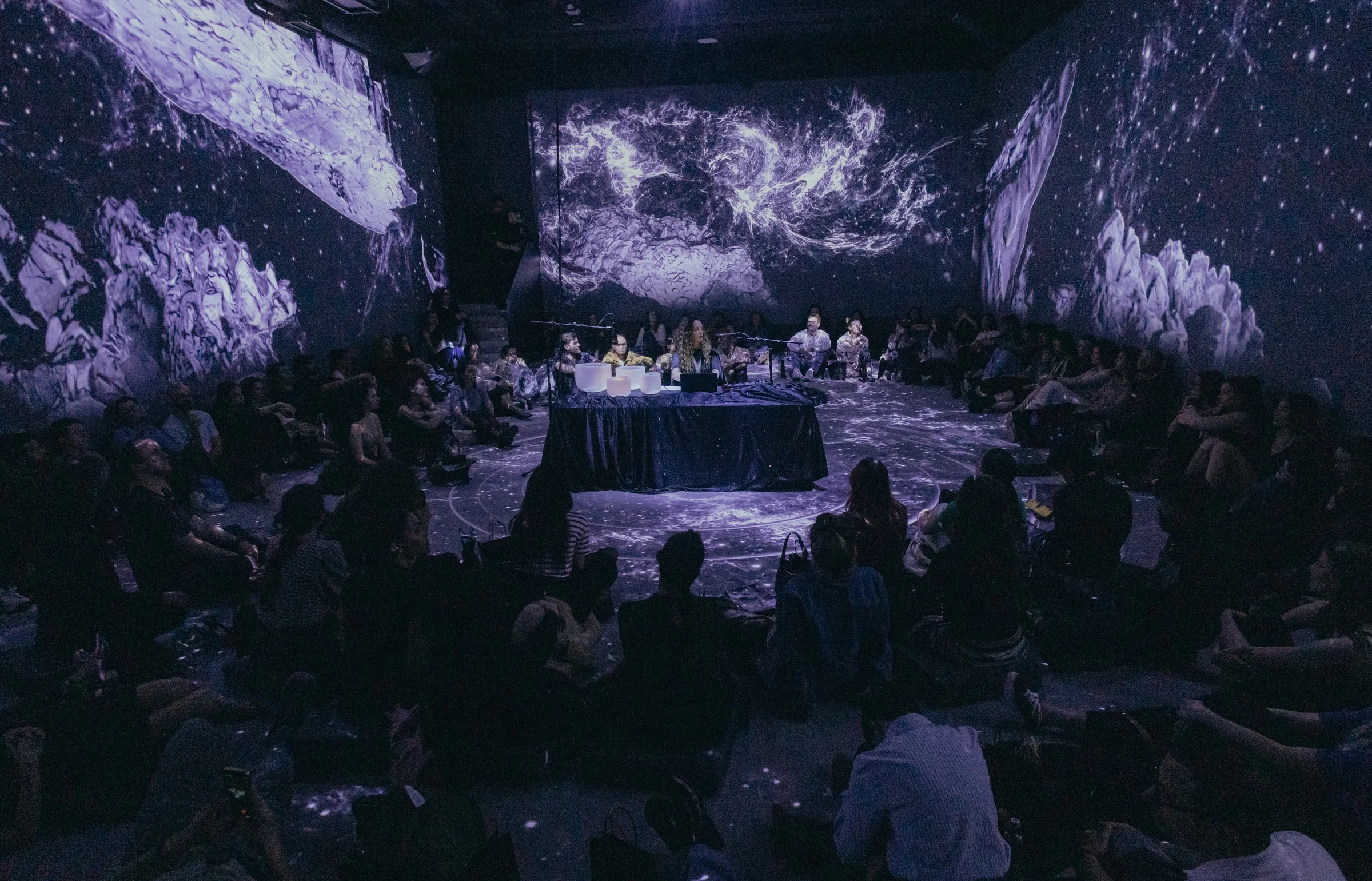 Audience gathered around the Echoes of Eurydice performance